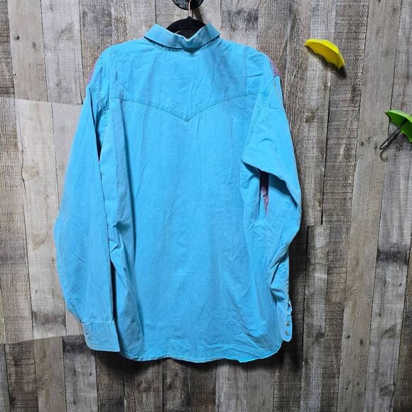 Wrangler Vintage 80s Teal and Purple Two Tone Button Down Western Cowboy Shirt - Picture 3 of 4